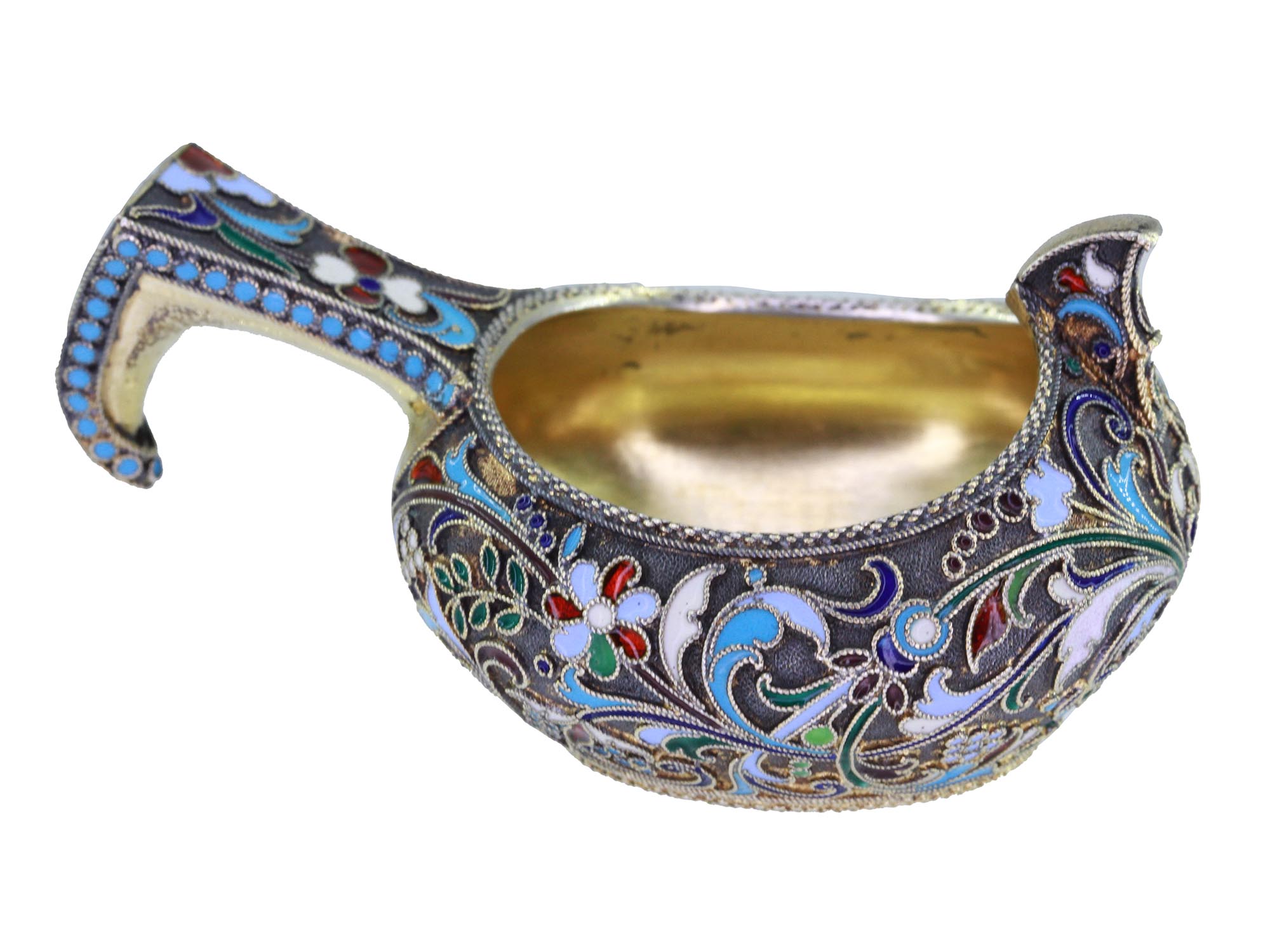 ANTIQUE RUSSIAN GILT SILVER CLOISONNE KOVSH LADLE PIC-0